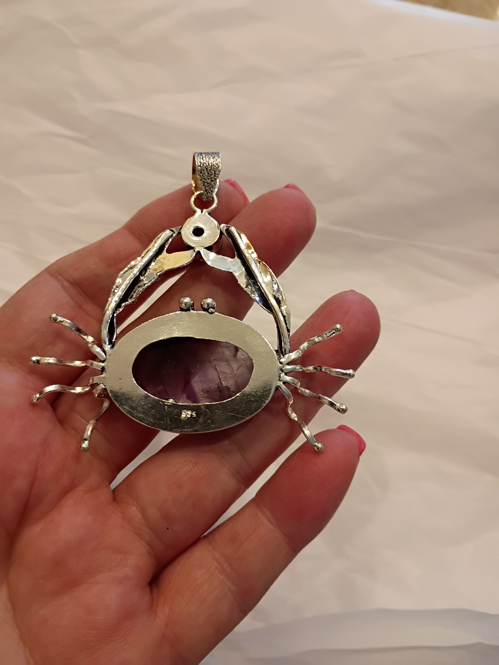 Large Silver Crab Amethyst Pendant with Purple Gemstone Beyond Unique & Cute! - Picture 6 of 7